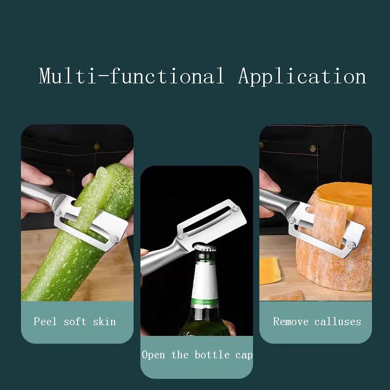 Wooden-Handled Stainless Steel Sharp Peeler with Built-In Bottle Opener for Fruits & Vegetables Ergonomic Non-Slip Handle Long-Lasting Construction Essential Kitchen Tool