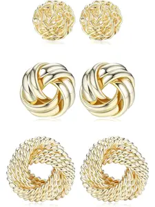 3 Pairs    for Women Men 14K Gold Plated Woven Ball Stud Earrings Simple