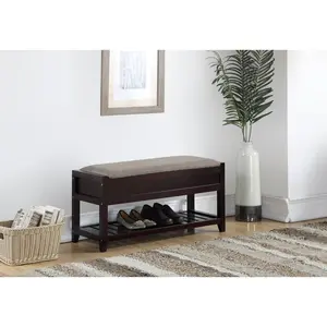 Rouen Espresso Seating Bench with Shoe Storage