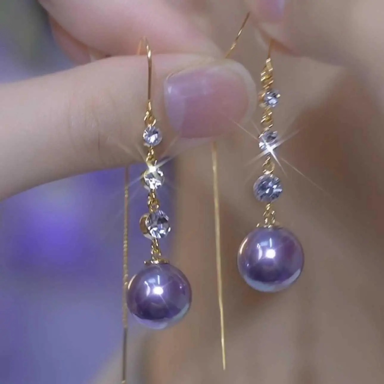 Women's Premium Niche Design Purple Threader Stud Earrings - Lightweight, Long Tassel Drop, Elegant Costume Jewelry, HNAK88