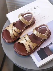 Simple Comfort Flat Sandals, Soft Non-Slip Sole, Cross Strap, Breathable Toe-Exposed, Summer Essential Shoes for Girls