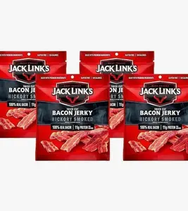 Jack Link's Bacon Jerky, Hickory Smoked - Flavorful Ready to Eat Meat Snack with 11g of Protein per Serving, Made with 100% Thick Cut Real Bacon, Protein Snack, Keto Friendly, 2.5 oz. (Pack of 4)