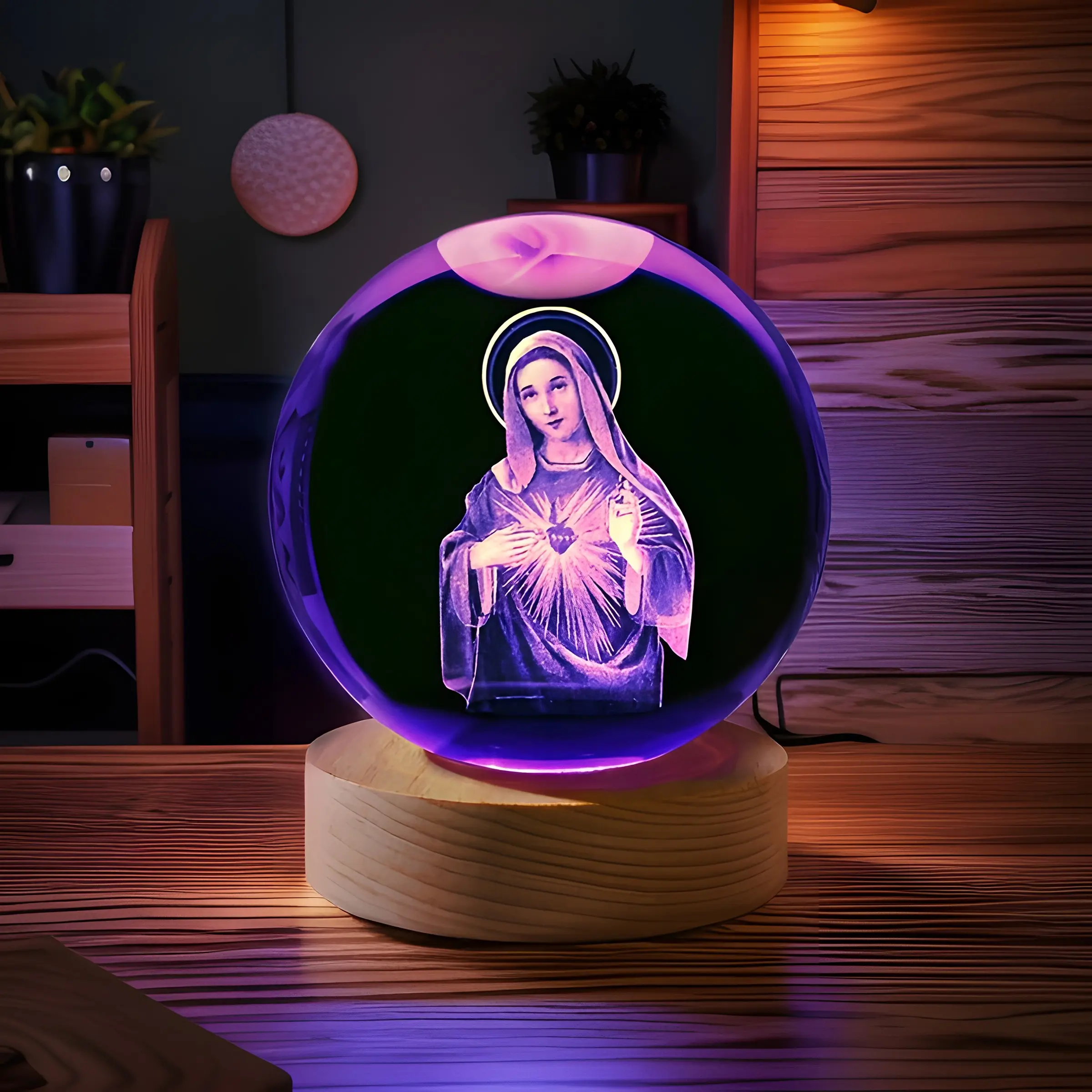 3D Laser Engraved Crystal Ball with Colorful LED Base, Glass Night Light, Home Decor for Bedroom Living Room, Ideal Christmas Mother's Day Gift, Bedroom Led Lights, Decorative Led Lights, Atmosphere Light, Led Mood Light