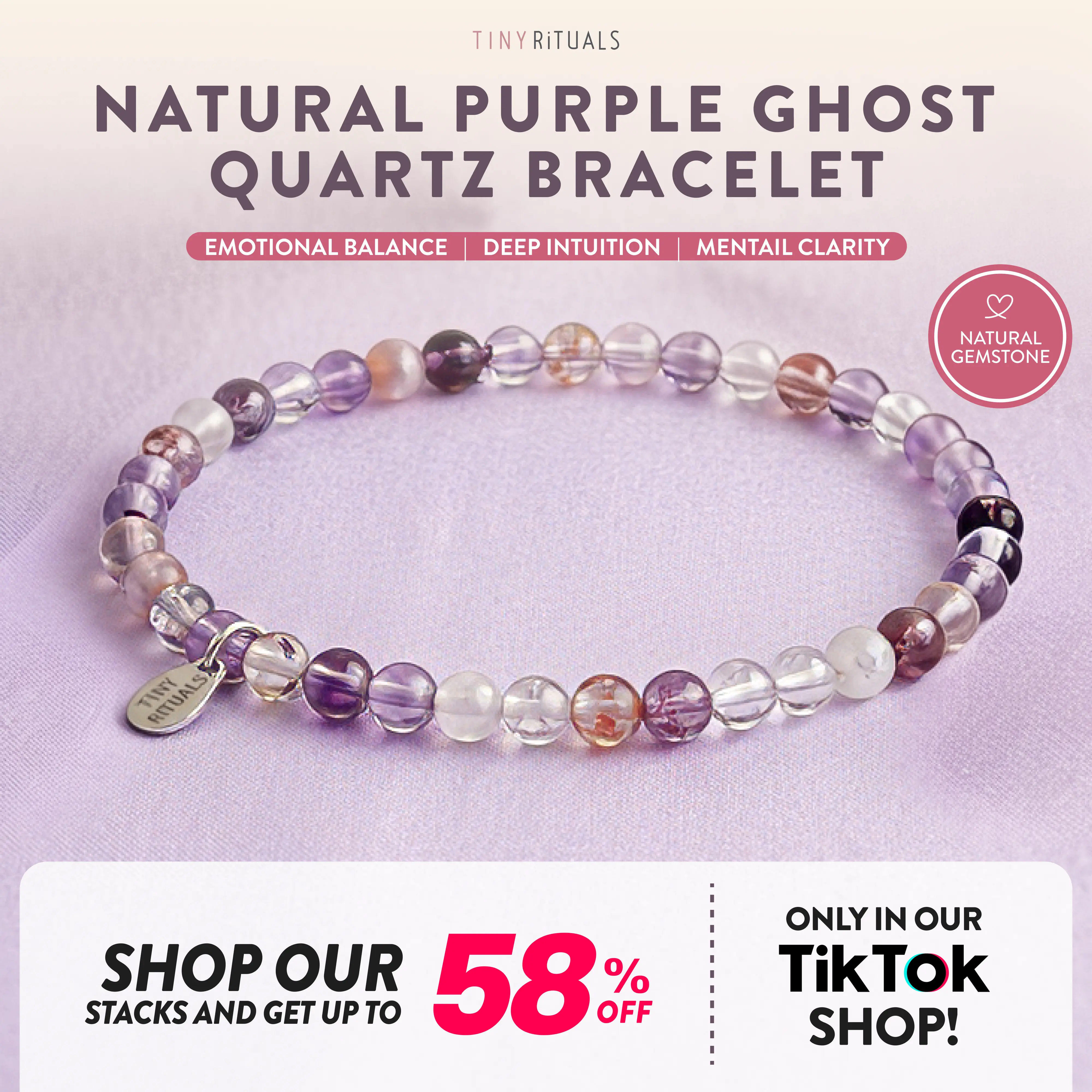 TINY RiTUALS Purple Ghost Amethyst Quartz Energy Bracelet