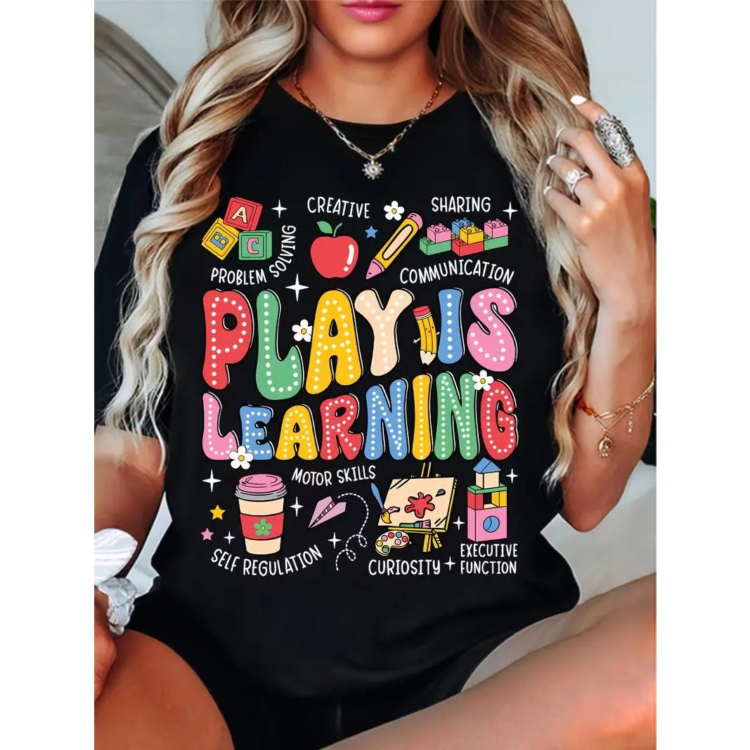 Game is Learning Teacher T-Shirt - Bright educational print, breathable summer casual top, machine washable, crew neck design, Teacher's Day gift, teacher shirt, casual wear, stretch fabric