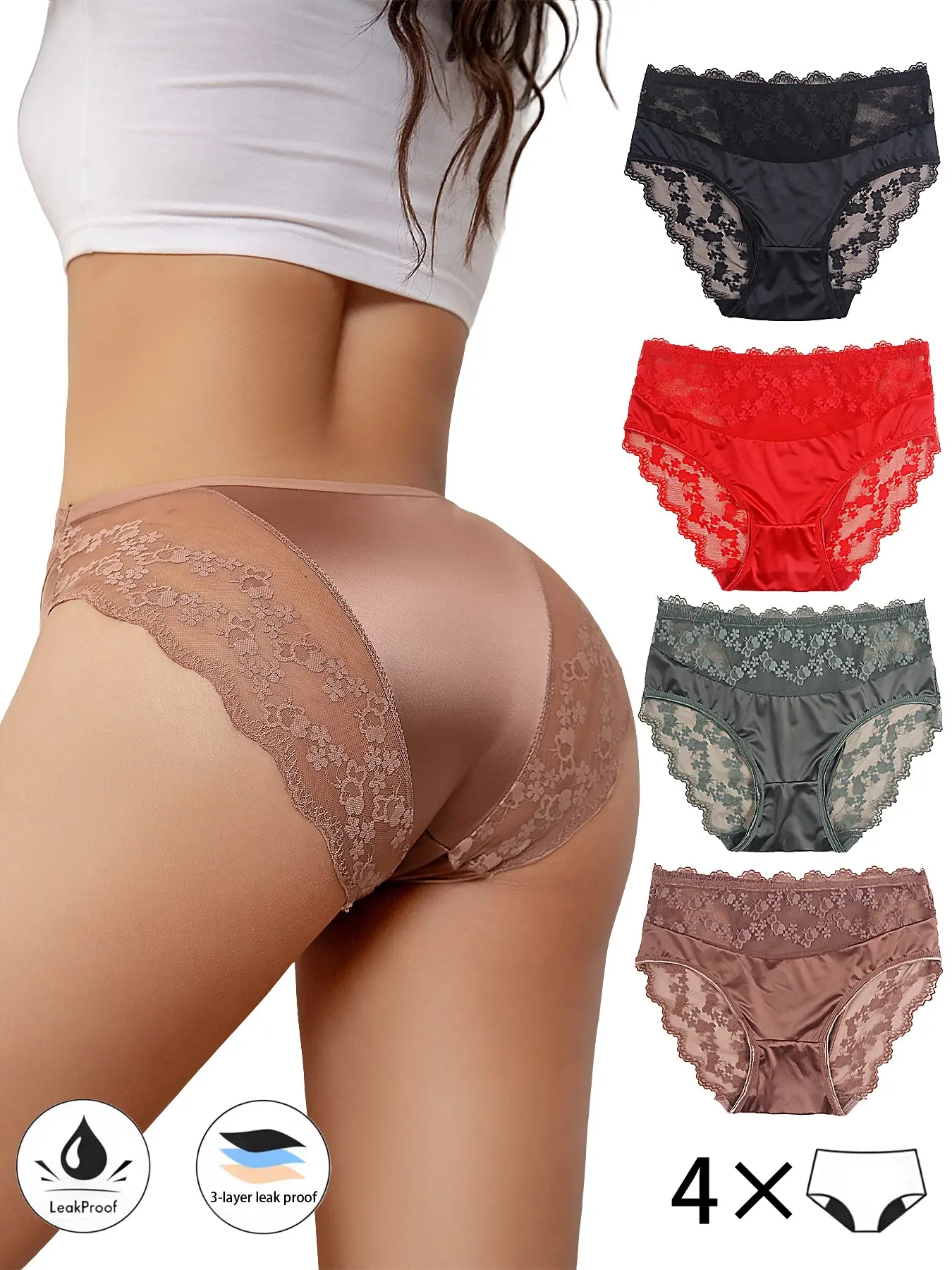 Discreet Active Incontinence Protection Soft Comfy Panties - Quick Absorb & Invisible Fit, High Waist for Dignified Movement 4 Pack High Cut Underwear Lacy Panties
