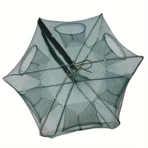 6 Holes Automatic Fishing Bait Trap, Foldable Shrimp Cast Cage Crab Fish Crayfish Prawn Trap, 6 Sides Folded Fishing Bait Trap Shrimp Minnow Crab Bait Net