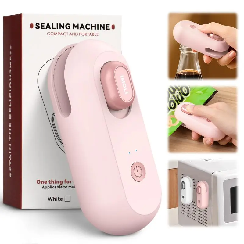New 4 in 1 Mini Sealing Machine Snack Bag Portable Beer Bottle Opener Built-In Cutter USB Rechargeable Plastic Heat Sealer for Food Storage Magnetic Design Home Kitchen Pet Supplies Camping
