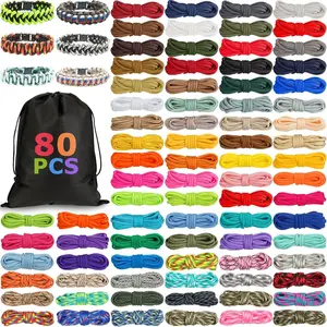 80 Pcs Paracord 550 10ft Each Multifunction Paracord Ropes Combo Crafting Kits with Drawstring Bag for Making Lanyard Bracelet Dog Collar Great Gift Idea for Beginner DIY Supplies