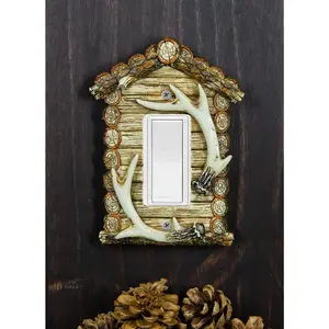 Pack of 2 Rustic Log Cabin Deer Antlers Single Rocker Wall Outlet Switch Plate