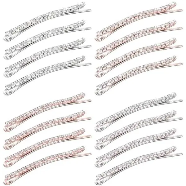 16 Pcs Rhinestone Bobby Pins Bling Decorative Hair Pins Metal Diamond Clear Crystal Fancy Hair Clips Barrette Accessories for Women Bridal Wedding Prom Party Daily, 2.36 Inch(Silver, Gold)