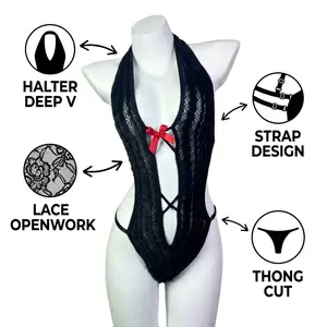 Women’s deep V backless lingerie bodysuit, sexy mesh bodysuit for nightwear