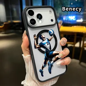 Magnetic Phone case for iPhone 17 16  Pro Max Plus 15 14 13 12 11 Air E Volleyball Aerial Grace Pattern Non-Yellowing Shockproof Soft Silicone Transparent Acrylic Cover Supports Wireless Charging