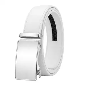 Premium Men’s White Leather Ratchet Belt – Automatic Smooth Buckle Adjustable Dress Belt