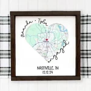 Personalized Heart Map Frame of Custom Couple's Name & Engagement City, Gift for Couples, Map Print Engagement Keepsake, Personalized Proposal Place Map Heart Sign, Custom Gift for Him, Gift for Her