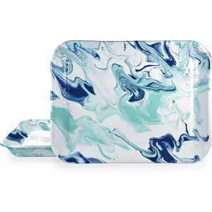 Enamelware Quarter Sheet Trays 12 x 10in Lagoon Marbled Set of 2