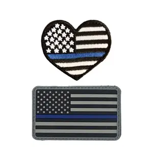 Thin Blue Line Heart and Thin Blue Line USA Flag Morale Patch Bundle