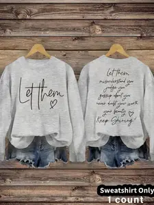 Women's Casual Letter Pattern Pullover Sweater, Loose Fit Design, Soft Material, Ideal for Fall & Winter Season, Daily Wear, Sweatshirts, Tops, Womenswear