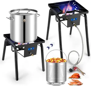 ARC Stainless Steel Seafood Boil Pot With 220,000 BTU Propane Burner for Outdoor Cooking，w/Basket for Outdoor Deep Fryer, Large Cooking Pot for Turkey Fryer, Shrimp, Lobster Boiling Stock Pot (64QT)
