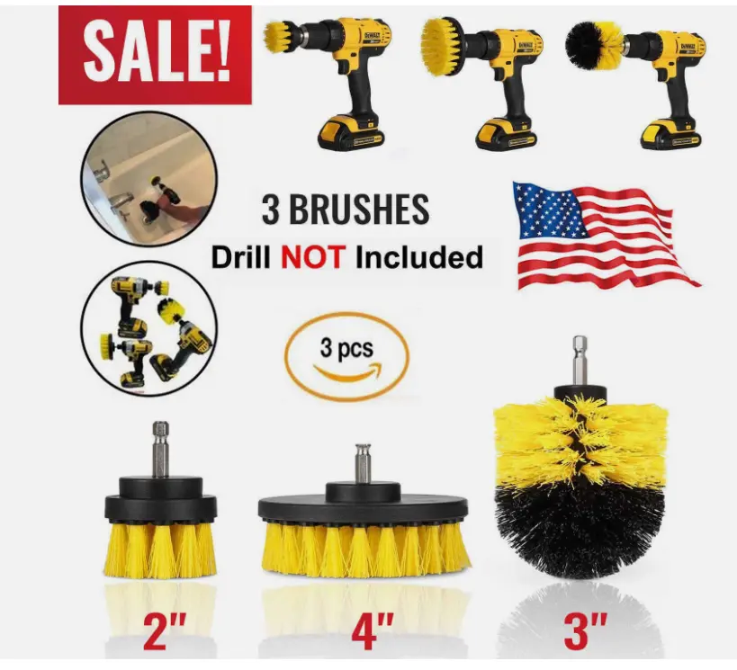3PCS Drill Brush Power Scrubber Drill Attachments For Carpet Tile Grout Cleaning