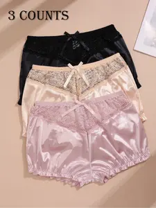 Women's Lace Patchwork Underwear Set, Breathable Oil Cloth Panties, Comfortable Everyday Casual Design, All-Season Wear, Plain Pattern