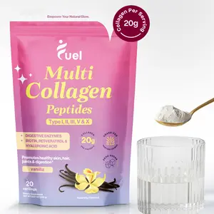 Fuel Multi Collagen Peptides Hydrolized ALL IN ONE Beauty Powder 11 Ingredients for Glowing Skin Healthy Hair & Nail Care GMO-Free Dietary Supplement Mixed Berry Flavor 20g Protein Digestive Enzymes Biotin Resveratrol Hyaluronic Acid