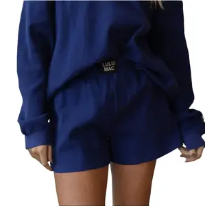 Lulu Mac Navy Waffle Shorts with Logo