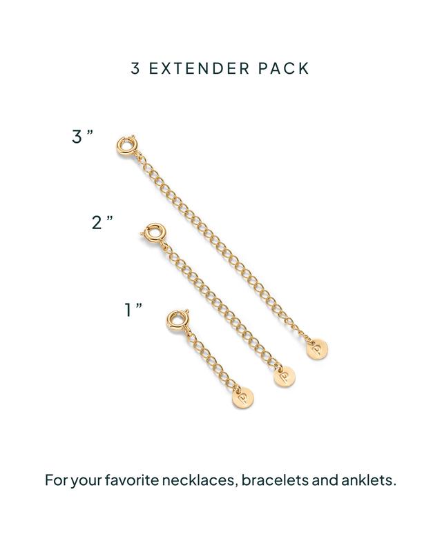 PAVOI Necklace Chain Extenders Pack for Women - 14K Gold Plated Set of Three Gold Jewelry Extenders for Bracelets, Necklace and Anklets Extension with Spring Ring Clasp - 1, 2, 3 Inch