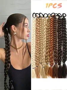 Women's Synthetic Long Twist Braid Ponytail Extension, 24-Inch Rubber Band Wig for Daily Use & Special Occasions, All-Season Hair Accessory, Synthetic Braids, Synthetic Braided Wigs