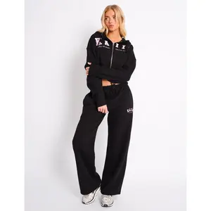 Kaiia Logo Wide Leg Joggers Black & Pink