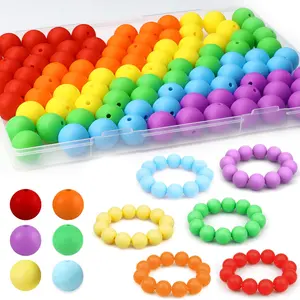 75pcs Silicone Beads Kit, 15mm Soft Rubber Round Beads for Bracelet Making, Keychain Jewelry DIY Mix Beads Crafts, No Choking Hazard