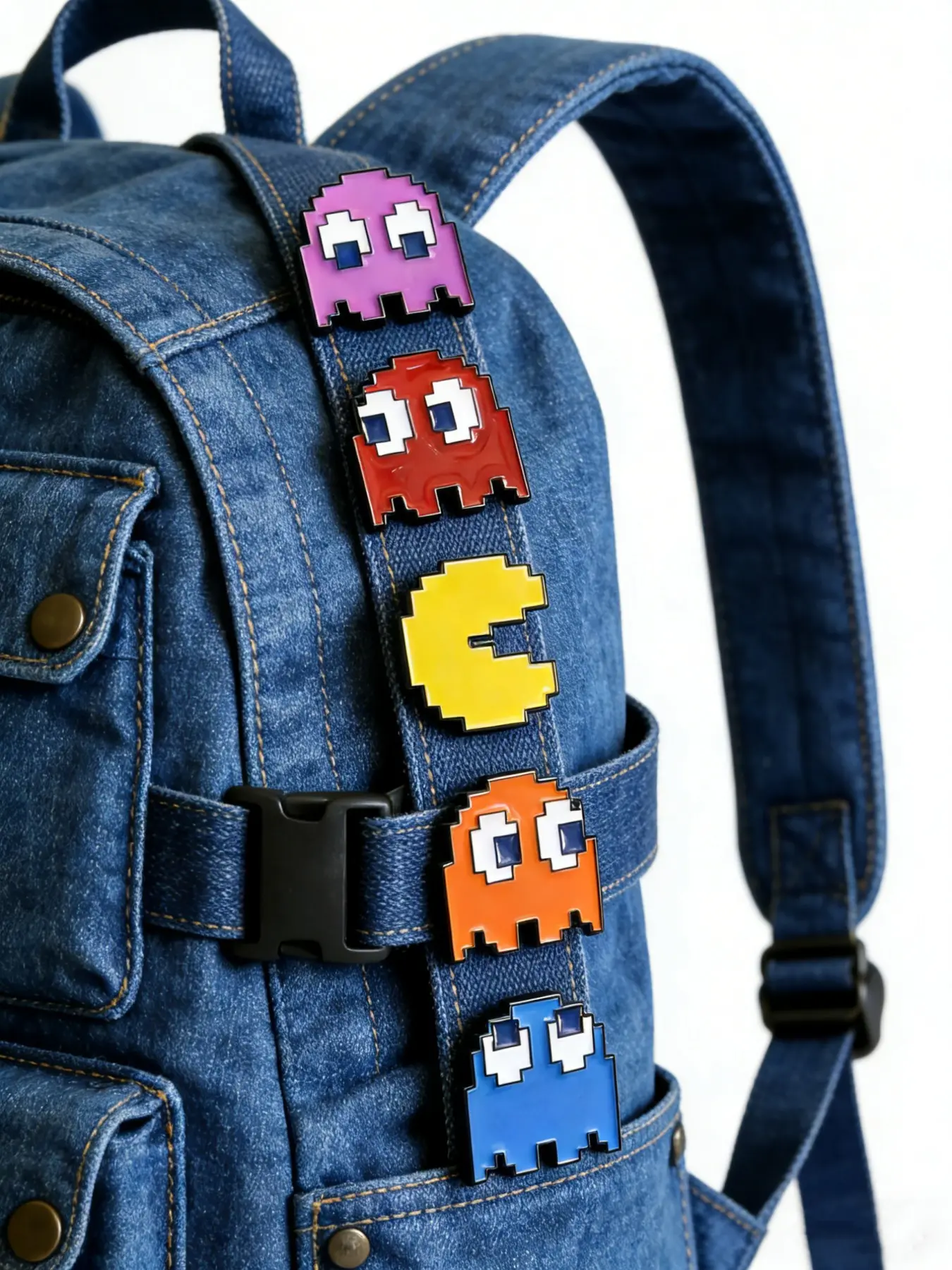 80s Retro Pac-Man Ghost Enamel Pin Set, 5 Pixel Game Pins for Backpacks and Jackets, Vintage Style Accessories, Fashion Accessory, Men Accessories