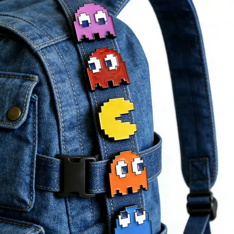 80s Retro Pac-Man Ghost Enamel Pin Set, 5 Pixel Game Pins for Backpacks and Jackets, Vintage Style Accessories, Fashion Accessory, Men Accessories