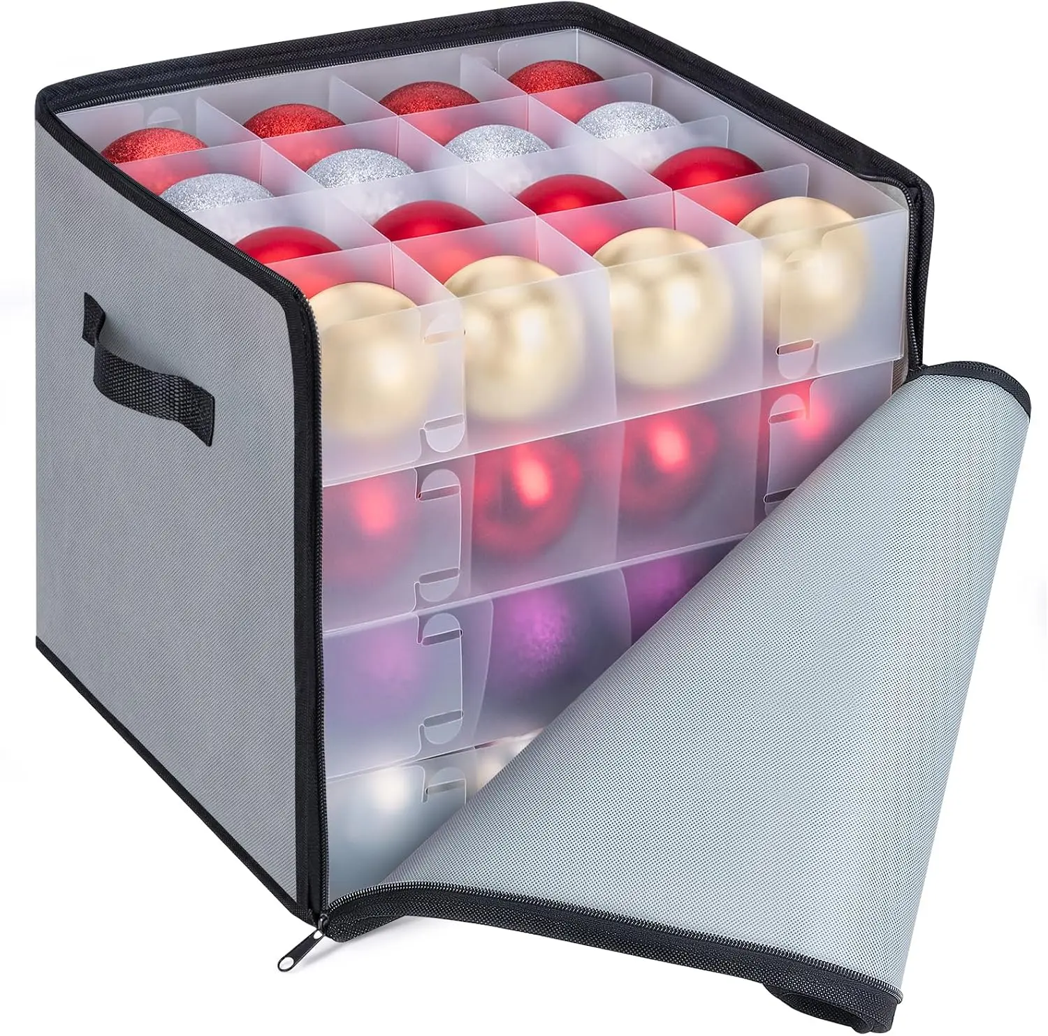 Christmas Ornament Storage Box with Dividers, Premium Holiday Ornaments Storage Container Bin for Xmas Decorations