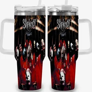 1pc 40oz Slipknot Band Tumbler with Lid, Insulated Travel Mug, Gift for Women Men, Ideal for Halloween, Independence Day, Memorial Birthday Gift, Coffee Cup, weird stuff