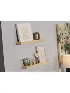 212 MAIN Unfinished Natural Pine Wood Floating Photo Shelf - 24in Wall-Mounted Shelf with Frames, 2lb Capacity, Natural Look for Home Decor & Photo Display (Duraline 2011525)