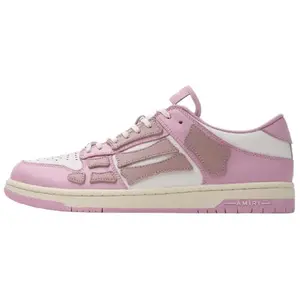AMIRI Skel-Top Low Leather Lace-Up Low-Top Fashion Sneakers for Women in Pink and White Trending Shoes, House White Official Shoes to Get / Maison Mihara