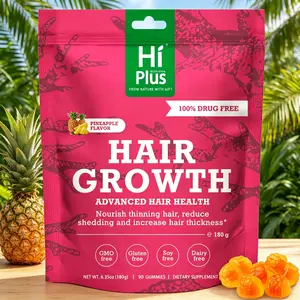 HiPlus Advanced Hair Health Gummies | 90 Drug-Free, Soy & Dairy Free Pineapple Gummies，daily vitamin need、daily routine support、complex supplement、ashwagandha zero sugar、health dietary supplement、dietary support、cinnamon bark extract、Energy Support、