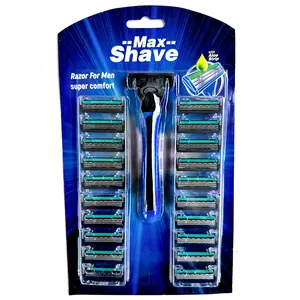 Max Shave 3-Blade Razor with Aloe Strip - 24 Pack for Men Handle Comfort Facial