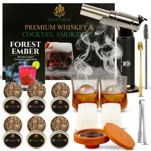 Silva Imbue Whiskey Smoker Kit with Torch, 6 Wood Chips, Oak Lid, Glasses & Recipe Book for Cocktails