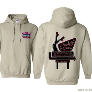 Treaty Oak Revival No Vacancy 2 Side Printed  Hoodie , Bold Neon Sign Design Featuring Retro, Perfect for Fans of Vintage Aesthetics and Music Culture