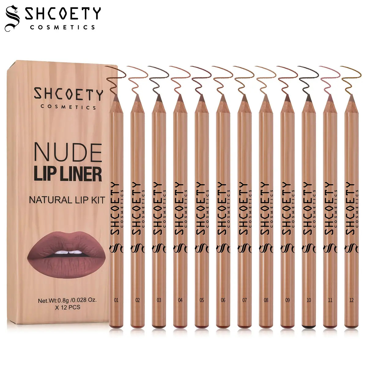 12 Pcs Natural Wood Lip Liner Set, Creamy Matte Lip Pencils with Smooth Application, Long-Lasting Smudge-Resistant Formula, Easy to Define and Contour Lips for Nude, Natural and Everyday Makeup Looks.