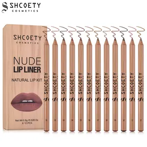12 Pcs Natural Wood Lip Liner Set, Creamy Matte Lip Pencils with Smooth Application, Long-Lasting Smudge-Resistant Formula, Easy to Define and Contour Lips for Nude, Natural and Everyday Makeup Looks.