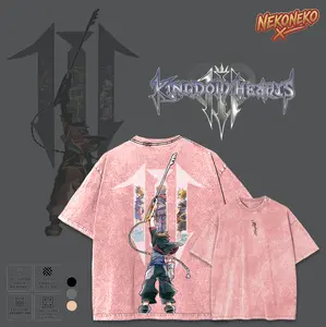 Kingdom Hearts Sora & Keyblade Washed T-shirt, Vintage 90s Aesthetic Oversized Streetwear Tee, Unisex Premium Heavyweight Cotton Loose Fit Shirt, Trendy Gamer Apparel for Summer Outfits