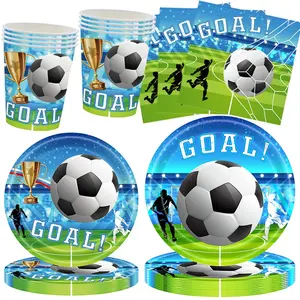 80-Piece Football Theme Paper Plate Napkin Set, Birthday Party Tableware Includes Plates, Napkins, Cups, Serves 20, Sports Themed Party Supplies