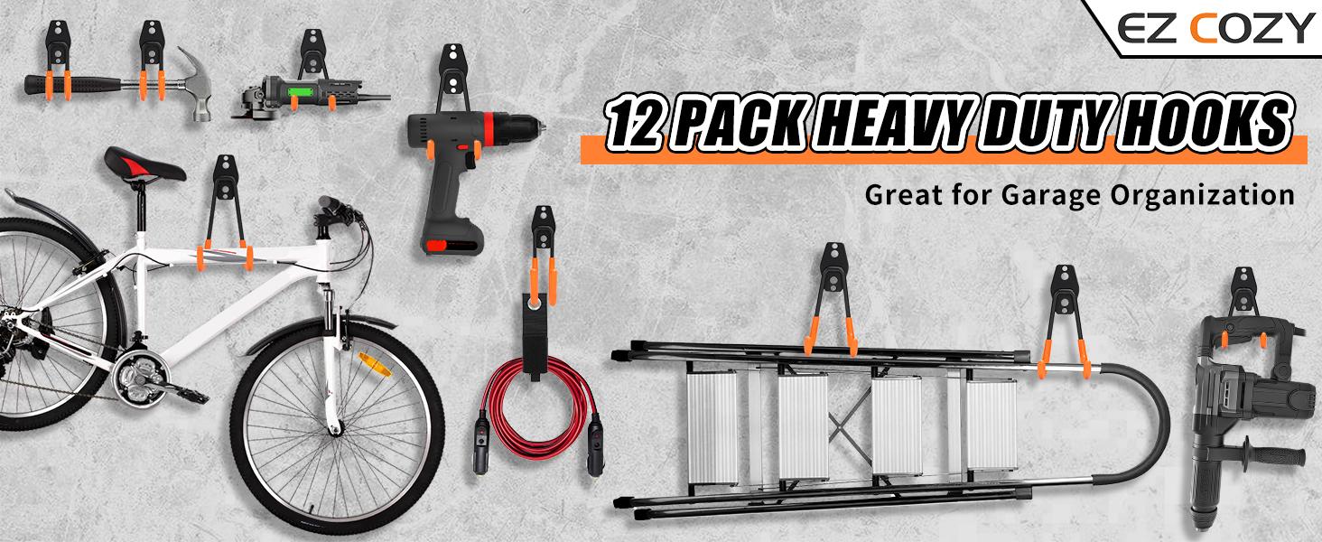 12 Pack Garage Hooks Heavy Duty Garage Organization Hooks for Tools Wall Mount Utility Hook Garage Hanger with 2 Extension Cord Straps Organiser 12 Pack Garage Hooks Heavy Duty Garage Organization Hooks for Tools Wall Mount Utility Hook Garage Hanger with 2 Extension Cord Straps Organiser