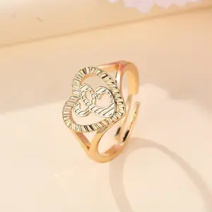 GGIRL Personalized Initial letter Love Ring For Women and Men- Charm Vintage Heart Design Non-Tarnish Statement Ring,Stylish Exquisite Jewelry Gift