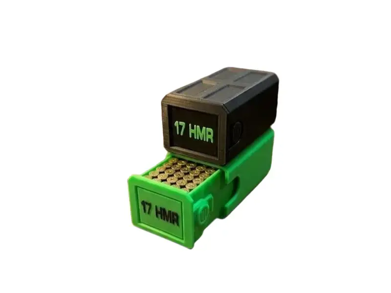17HMR Stackable Sliding Tray Ammo Container 50 Rounds Compact Dual Locking Mechanism EDC Range Day 3D Printed Secure Closure