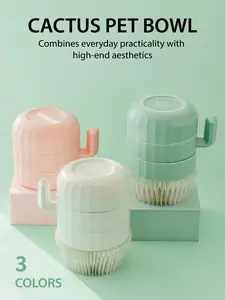 Aesthetic Cactus Ceramic Pet Bowl - 3-in-1 Stackable Cat Feeder, Perfect for Multi-Cat Homes, Elevated Neck Protection, Premium Matte Finish