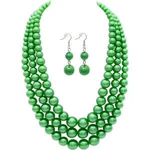 Faux Big  Necklace for Women - Multi Strand 3 Layers Necklace and Earrings Set - 1920s Costume